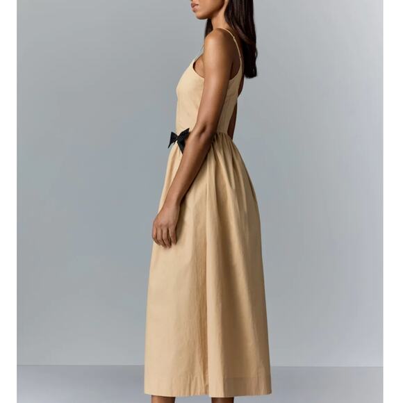 Moon River Cream Ballerina Midi Dress MEDIUM Retro Romantic Bows Designer $102 - Picture 2 of 13